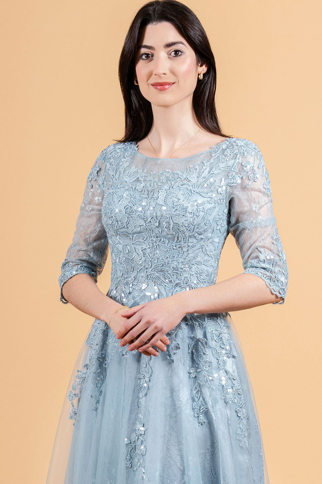 Lace 3/4 Sleeve A-line Gown by Elizabeth K GL3629