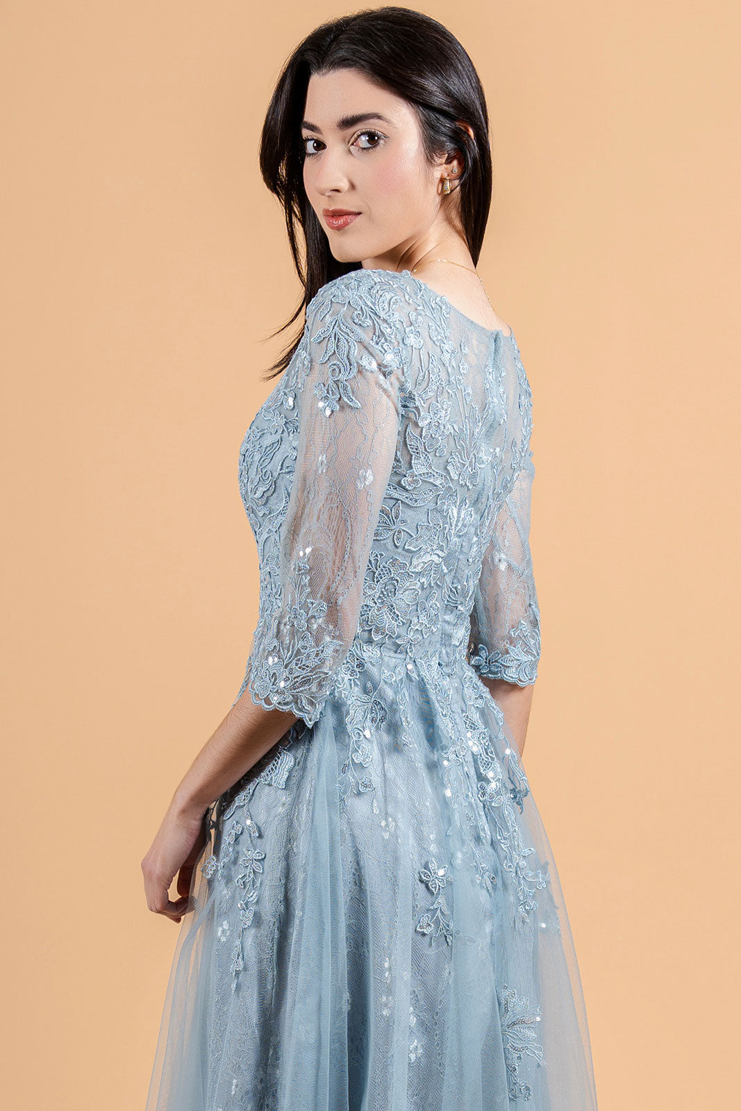 Lace 3/4 Sleeve A-line Gown by Elizabeth K GL3629