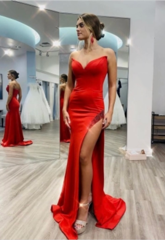 Scuba Fitted Strapless Slit Gown by Jovani 07138