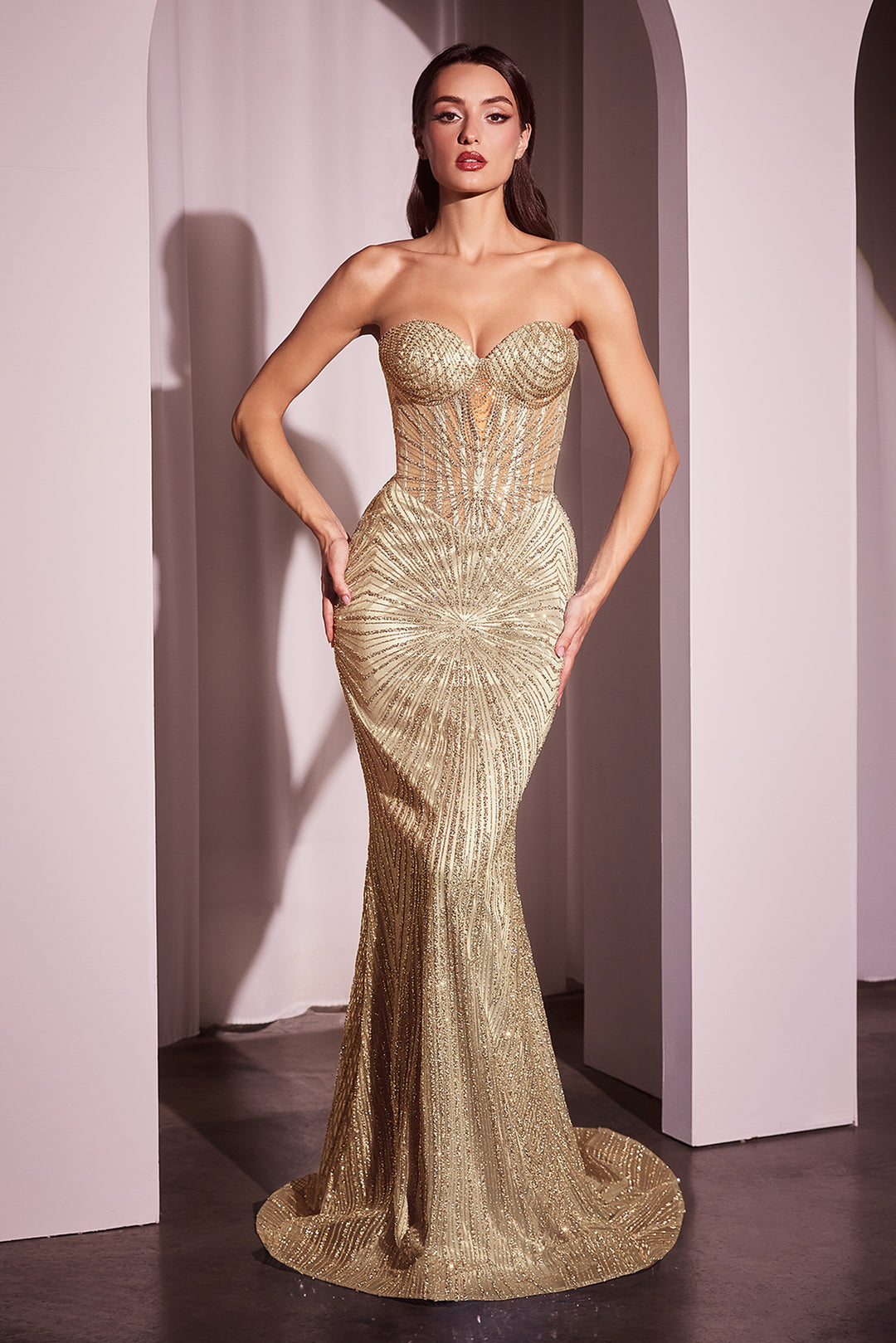 Beaded Strapless Corset Mermaid Dress by Ladivine J871