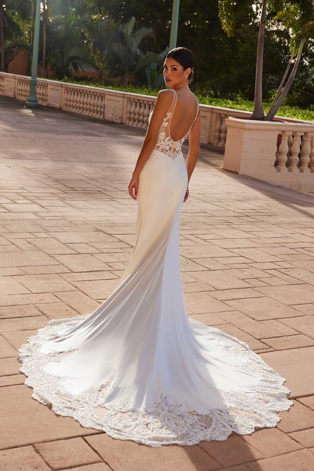 Applique Satin V-Neck Bridal Gown by Nox Anabel JE1022L