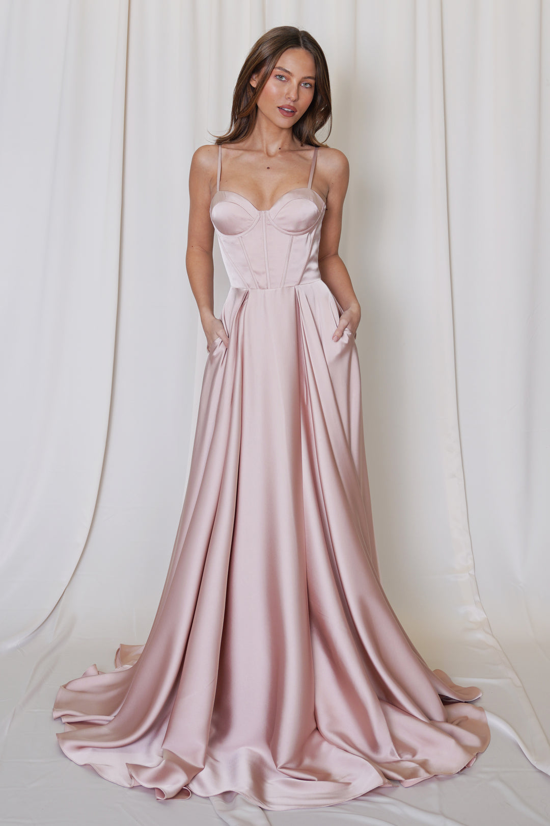 Satin Sleeveless A-line Slit Gown by Juno A1039