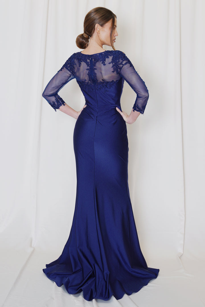 Applique Fitted Long Sleeve Gown by Juno M1040