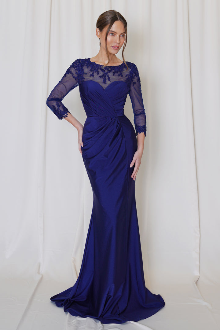 Applique Fitted Long Sleeve Gown by Juno M1040