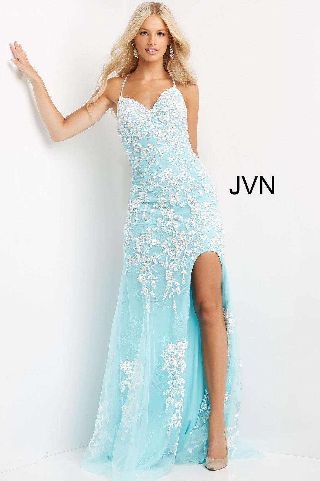 Lace Fitted Sleeveless Slit Gown by Jovani 06660