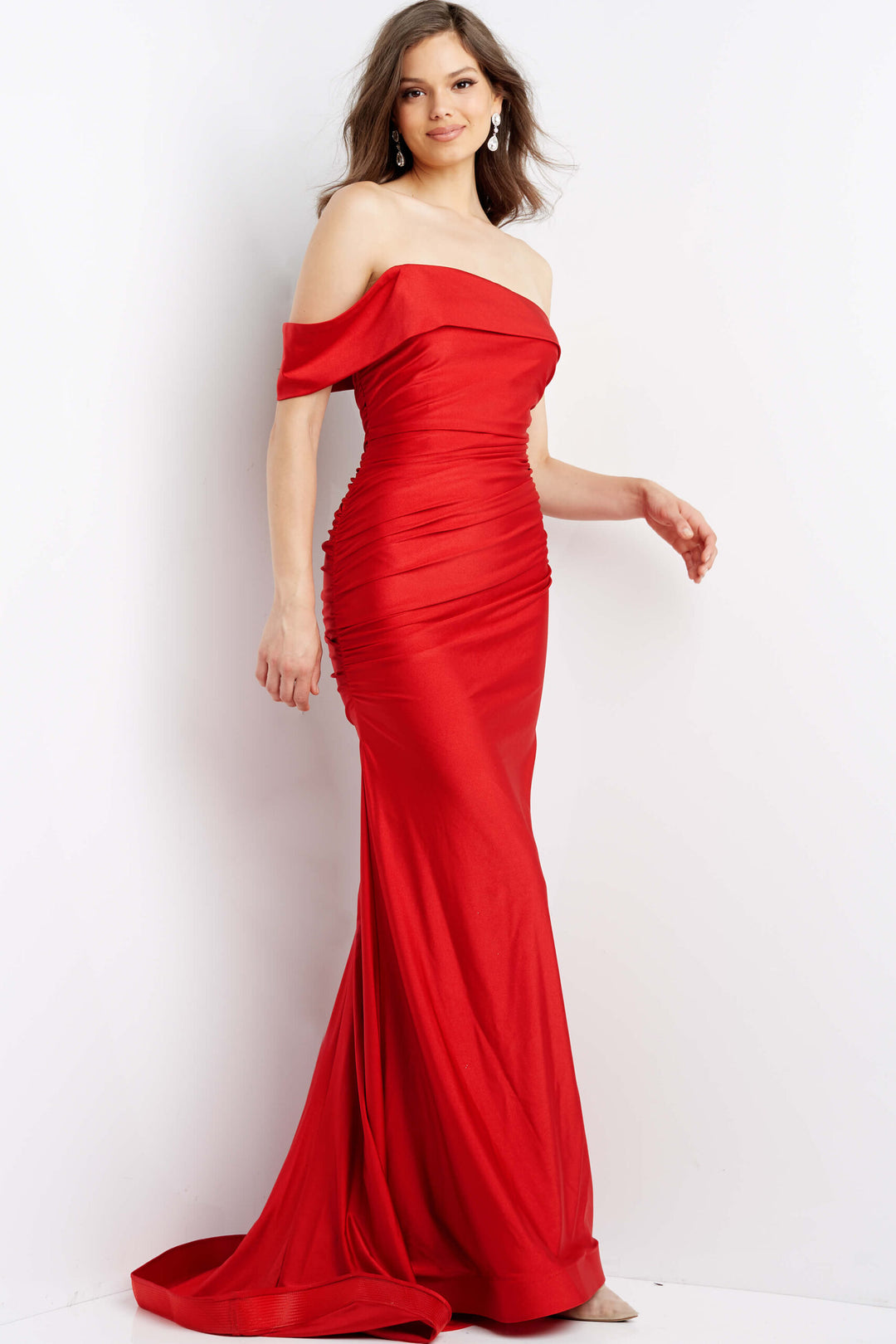 Jersey Fitted Off Shoulder Gown by Jovani 07640