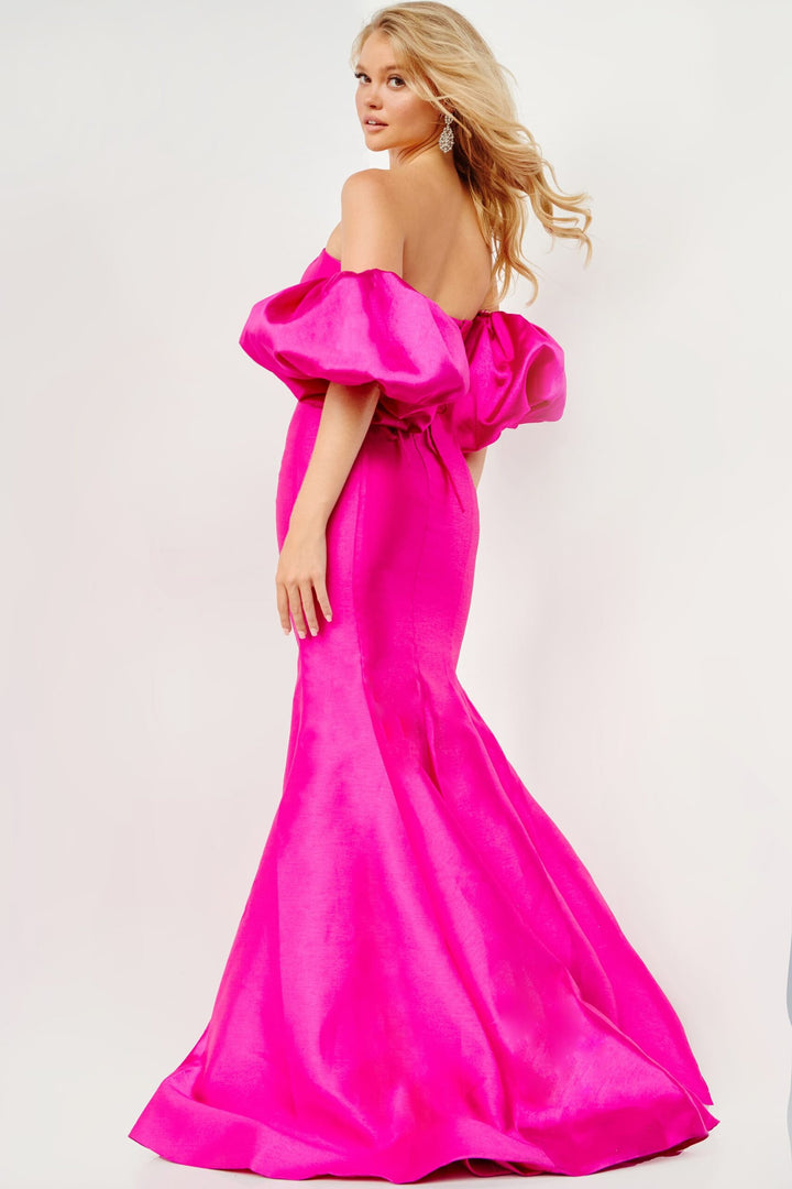 Mikado Fitted Puff Sleeve Gown by Jovani 22830