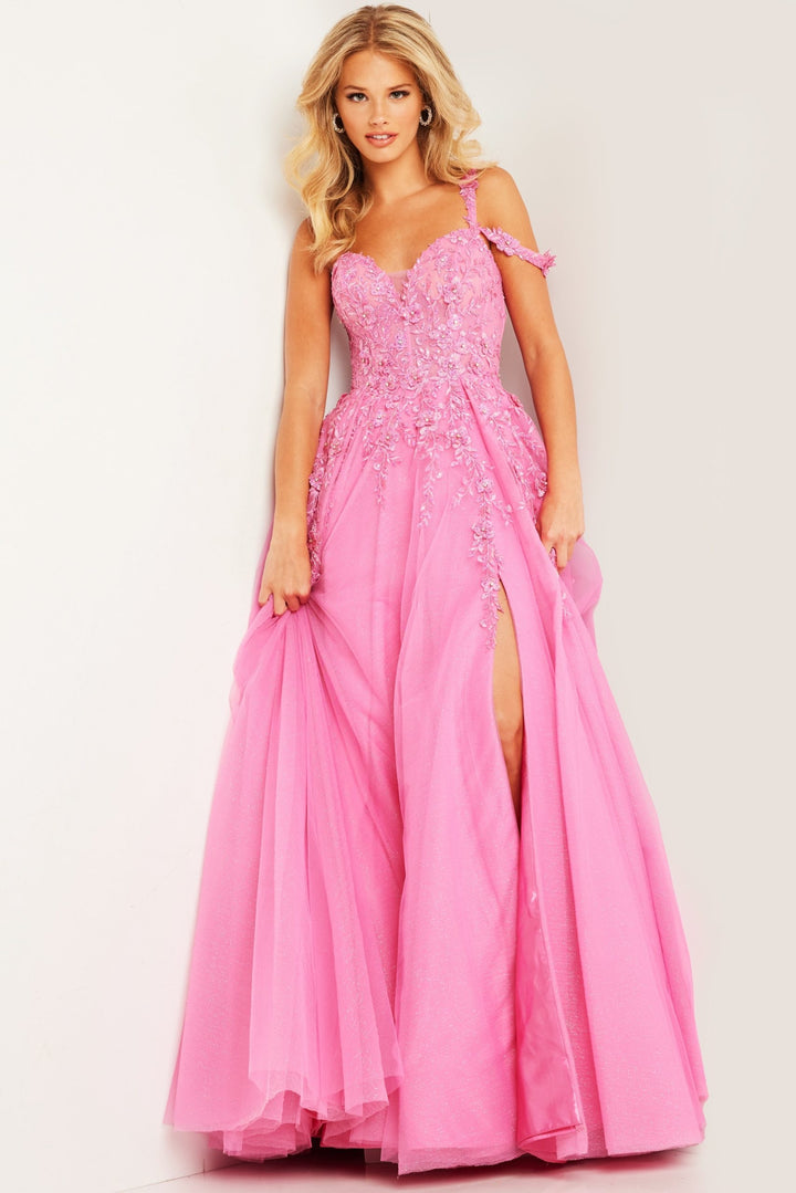 Tulle Off Shoulder A-line Slit Gown by Jovani 25826