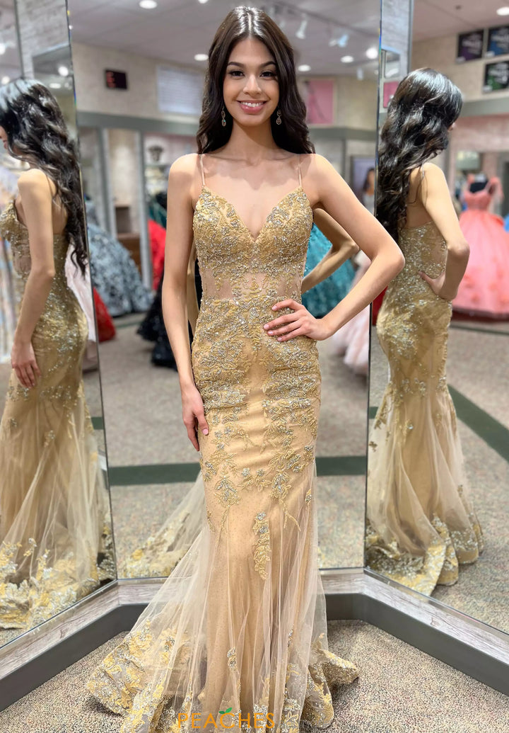 Applique Fitted Sleeveless Gown by Jovani 37595