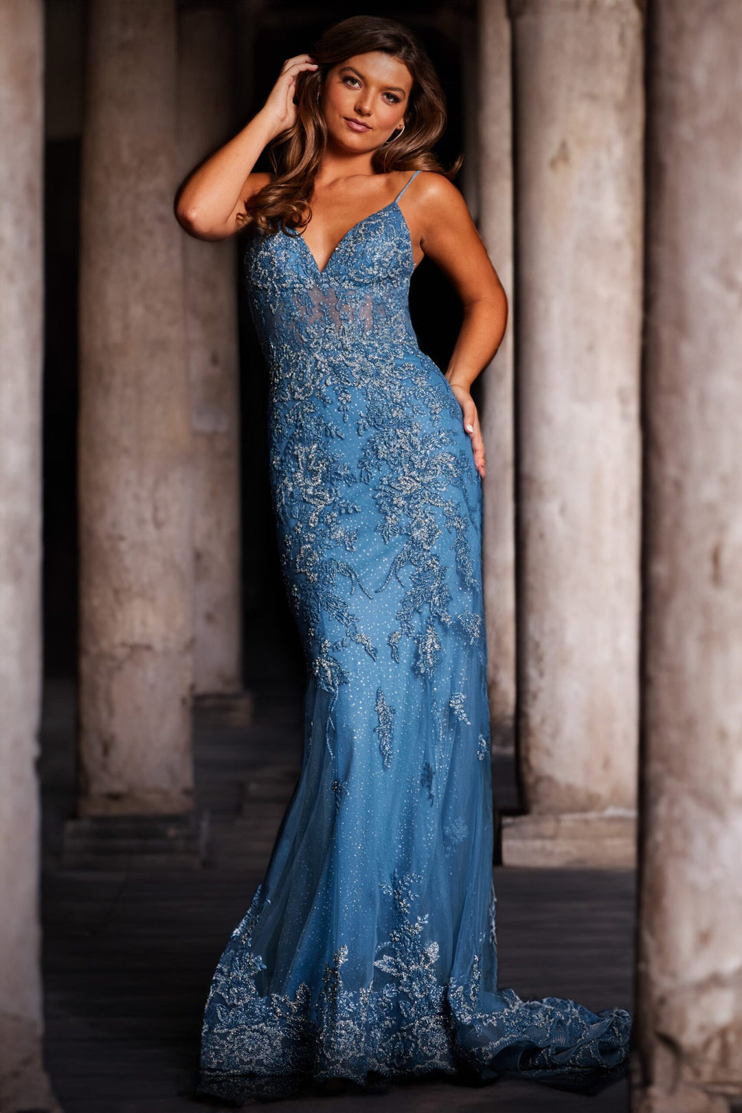 Applique Fitted Sleeveless Gown by Jovani 37595