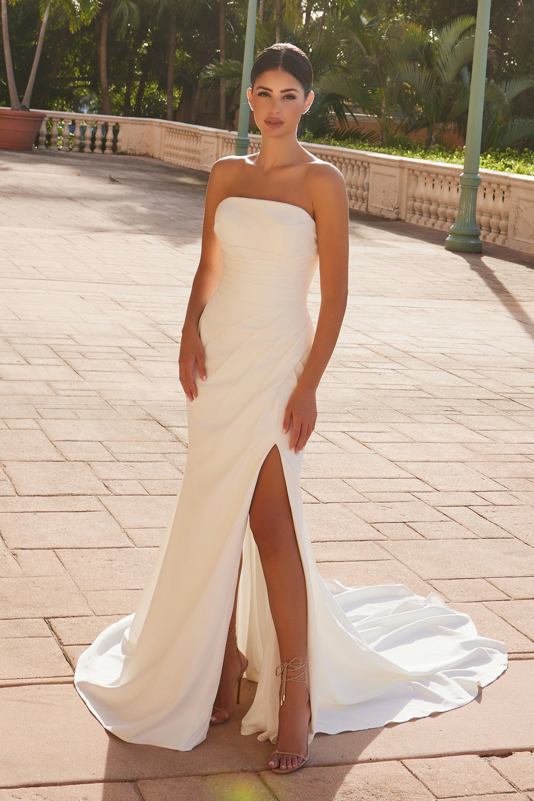 Fitted Strapless Slit Bridal Gown by Nox Anabel JW1031