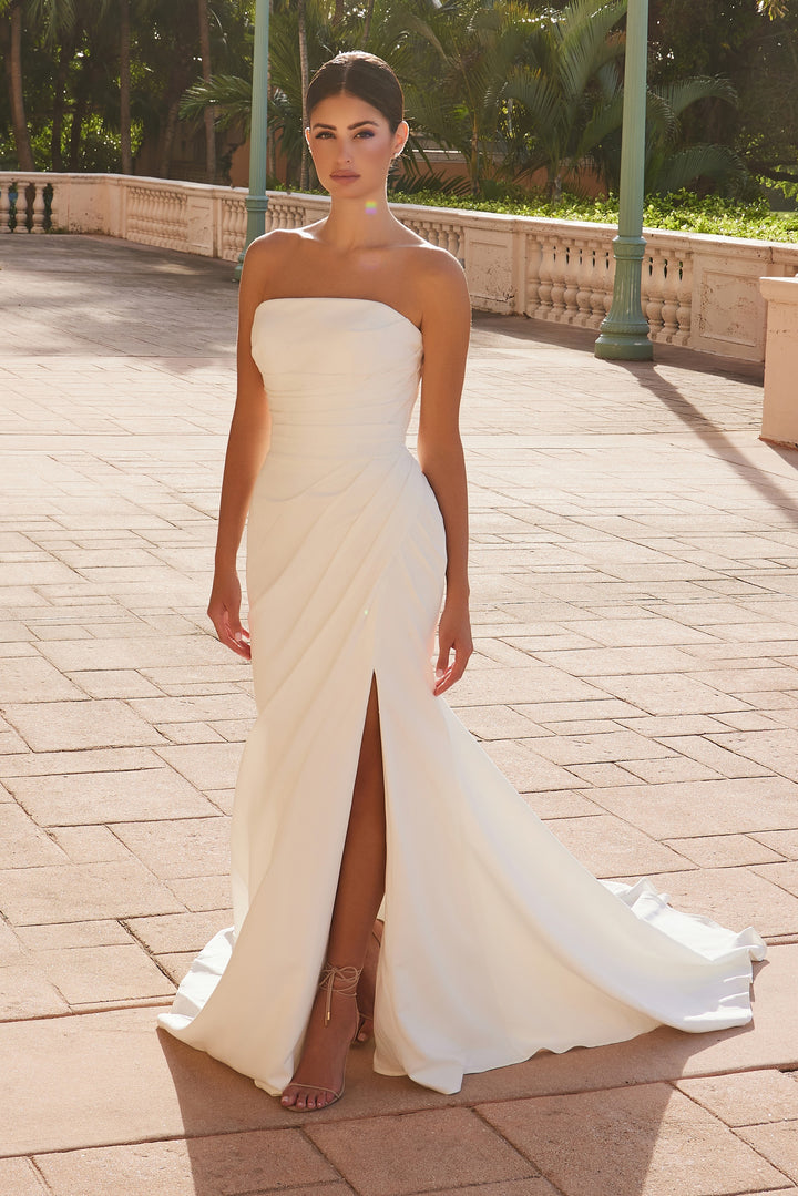 Fitted Strapless Slit Bridal Gown by Nox Anabel JW1031