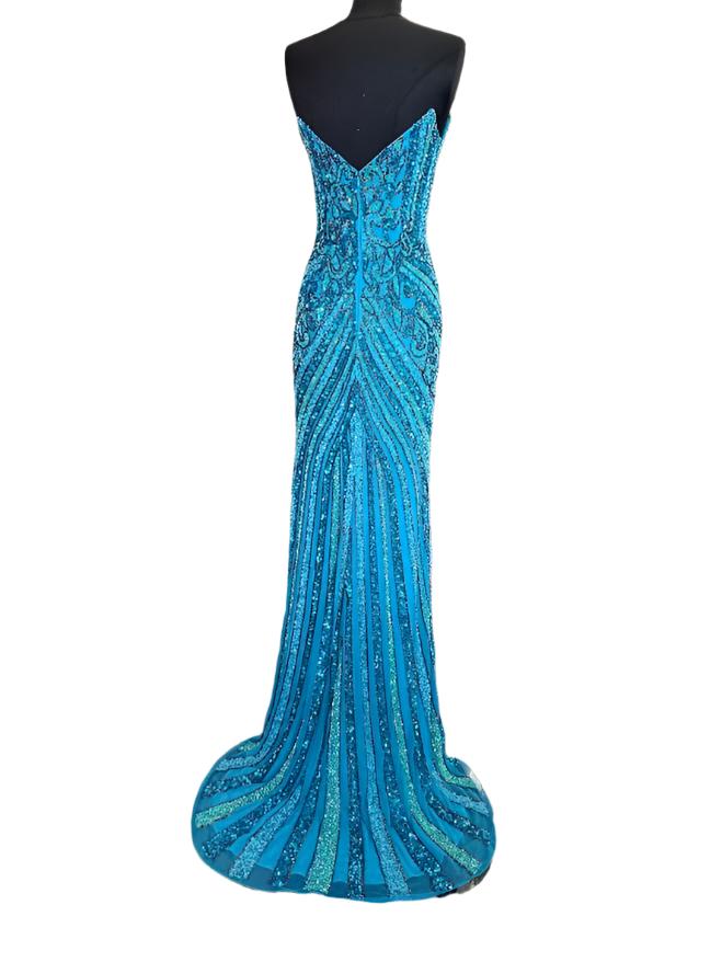 Bead Print Fitted Strapless Slit Gown by Jovani 38707