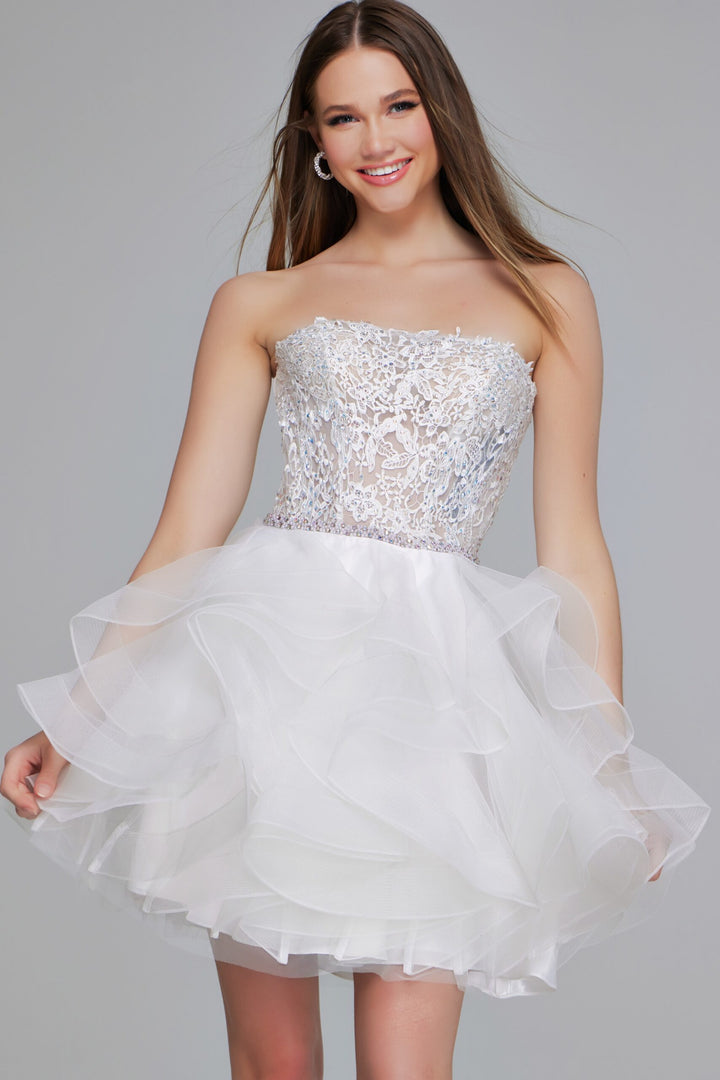 Beaded Short Strapless A-line Dress by Jovani 24371