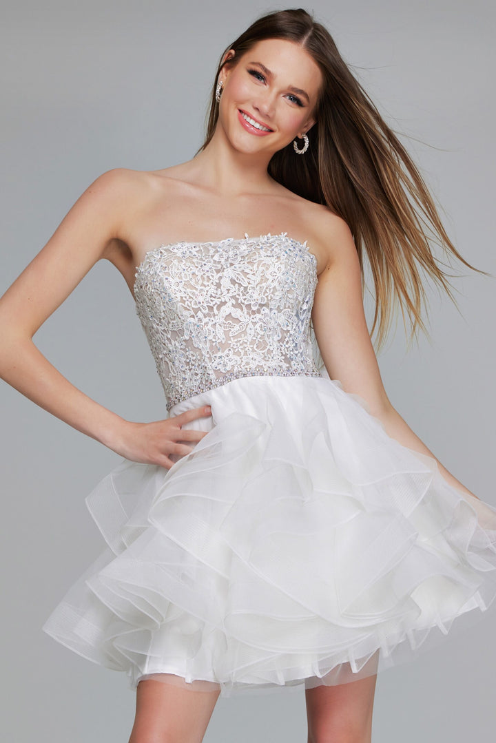 Beaded Short Strapless A-line Dress by Jovani 24371