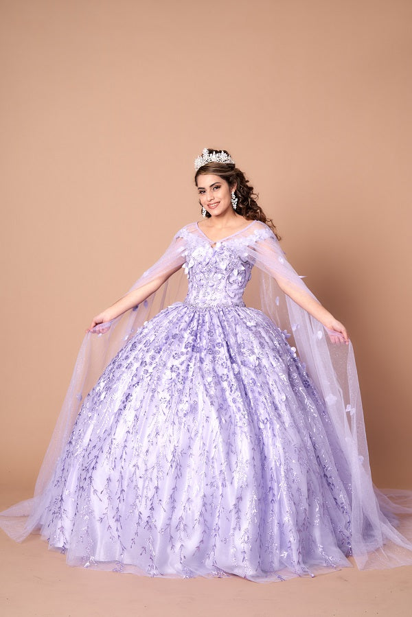 3D Floral Off Shoulder Cape Ball Gown by Calla SCL30001