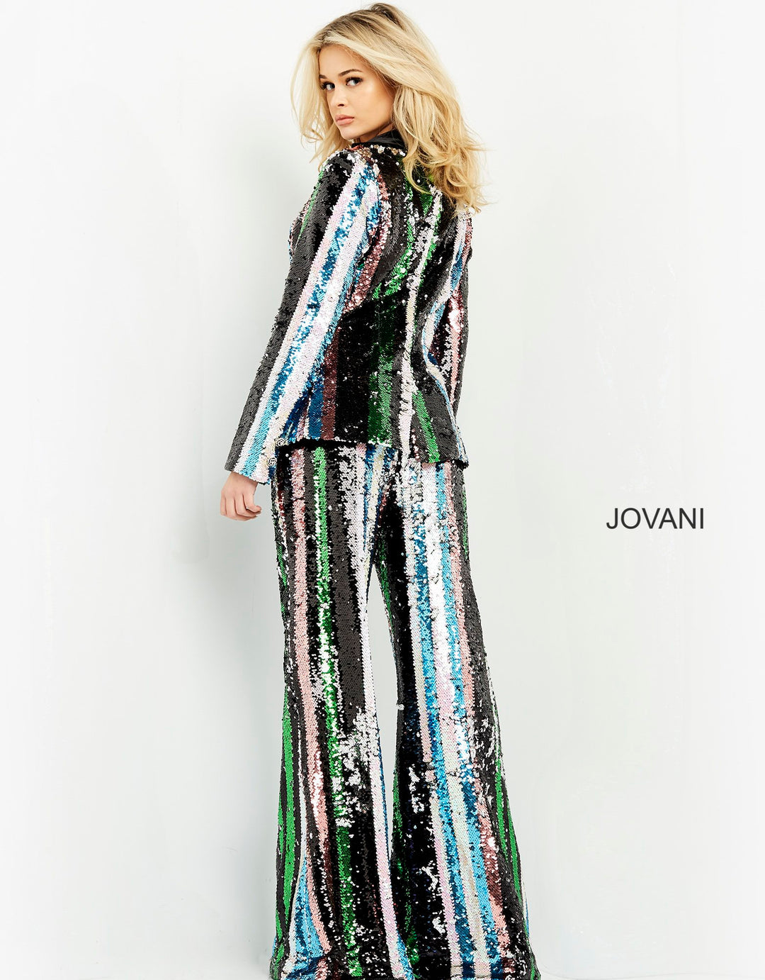 Multicolor Sequin V-Neck Pant Suit by Jovani M02942