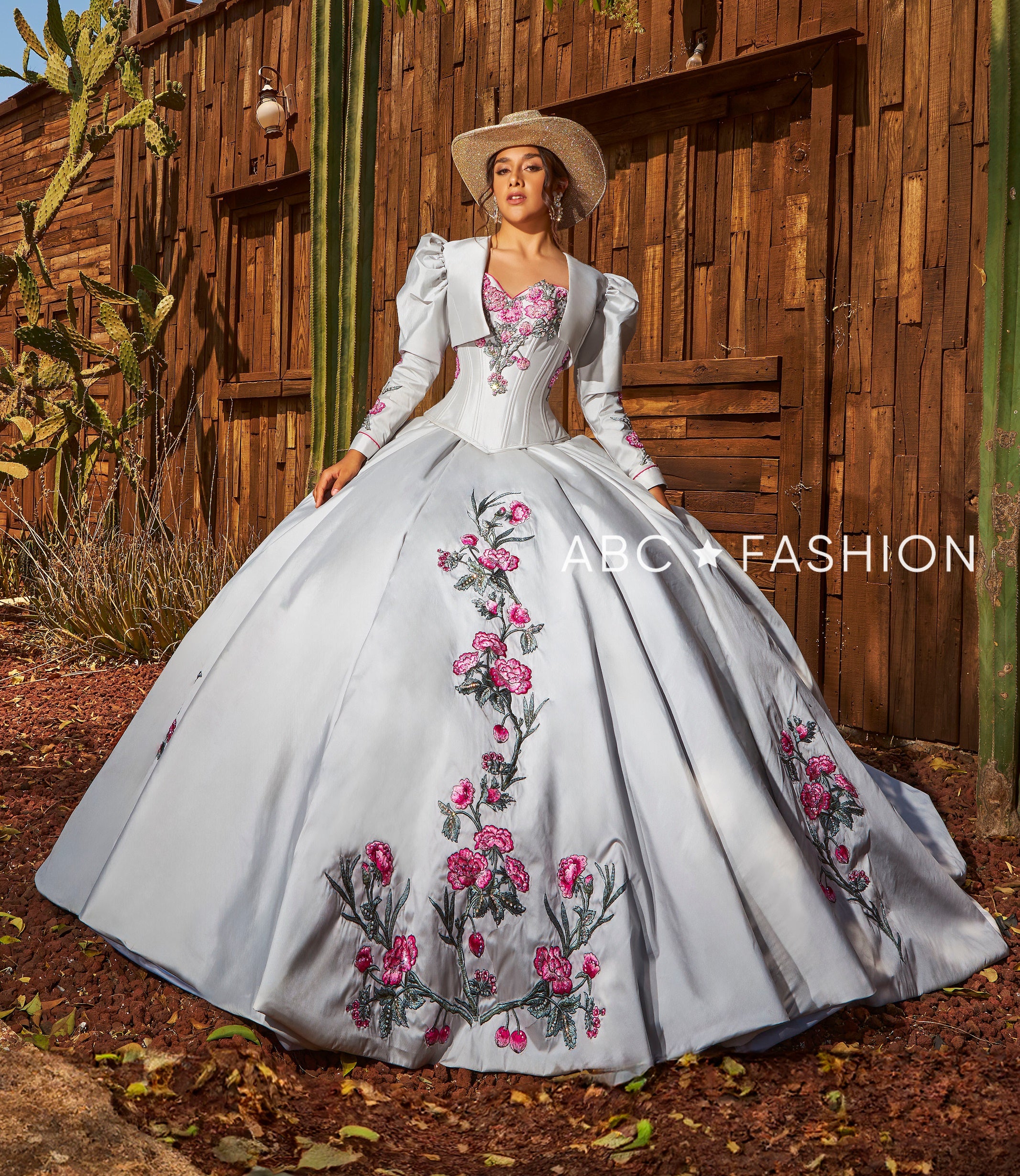 3 Piece Charro Quinceanera Dress by Ragazza M50 150 3 Silver Fuchsia