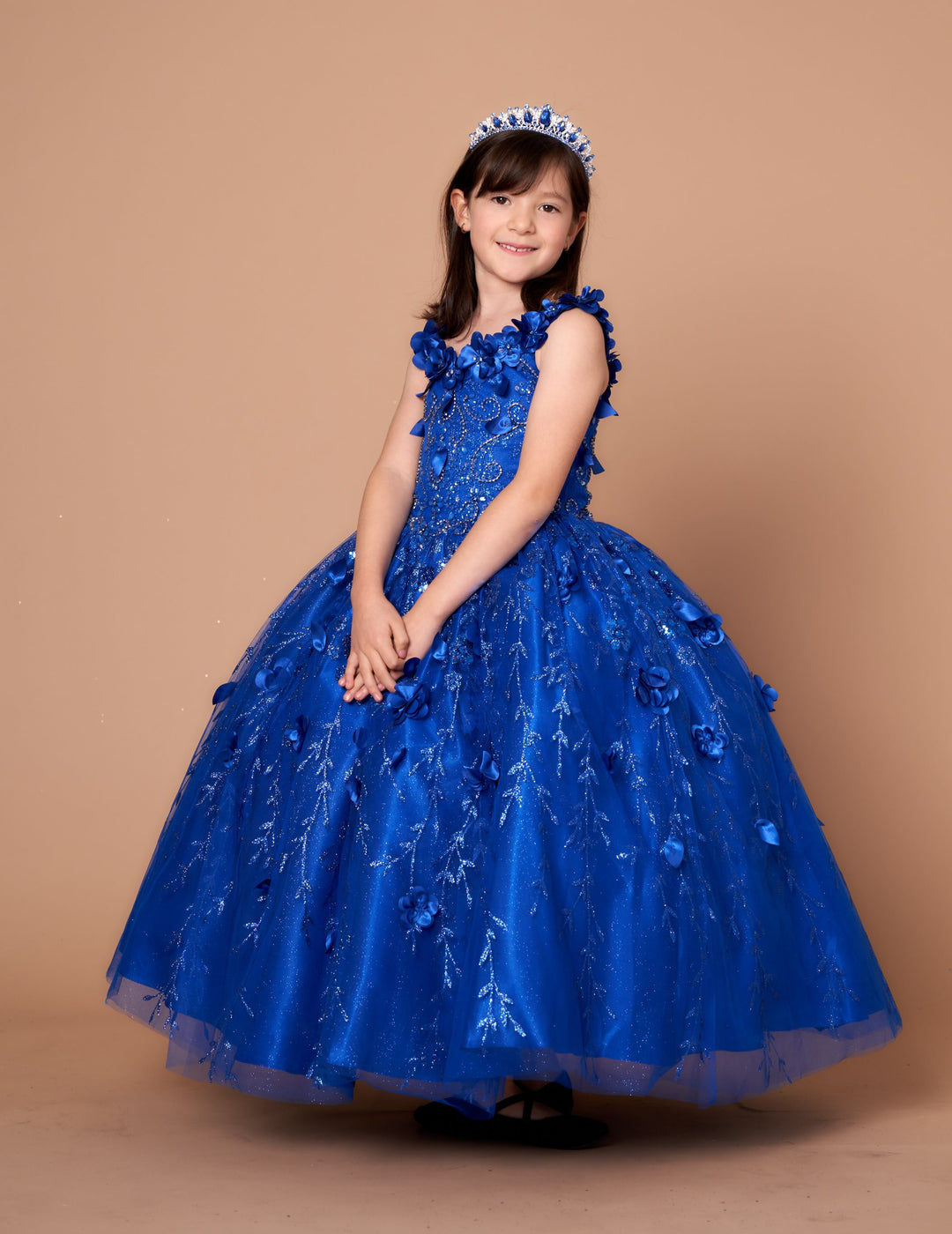 Girls 3D Floral Sleeveless Cape Gown by Calla SCK301