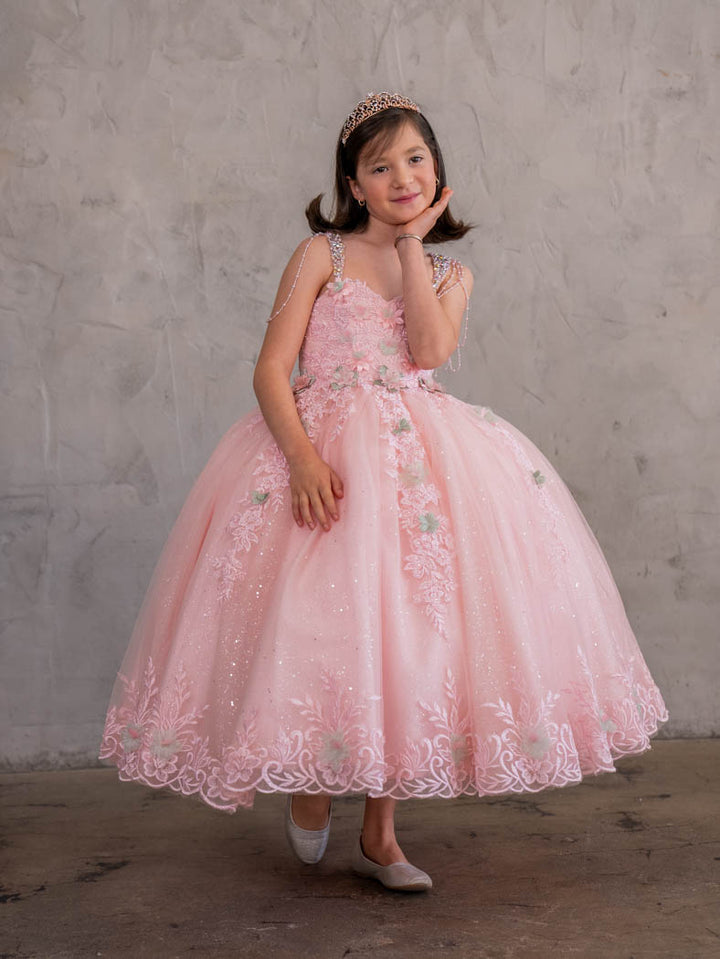 Girls Floral Applique Sleeveless Gown by Calla SCK311