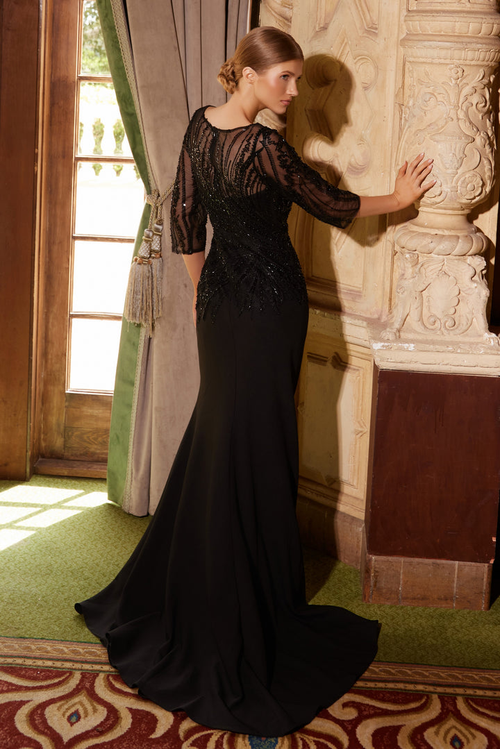 Beaded 3/4 Sleeve Gown by Nox Anabel MH137