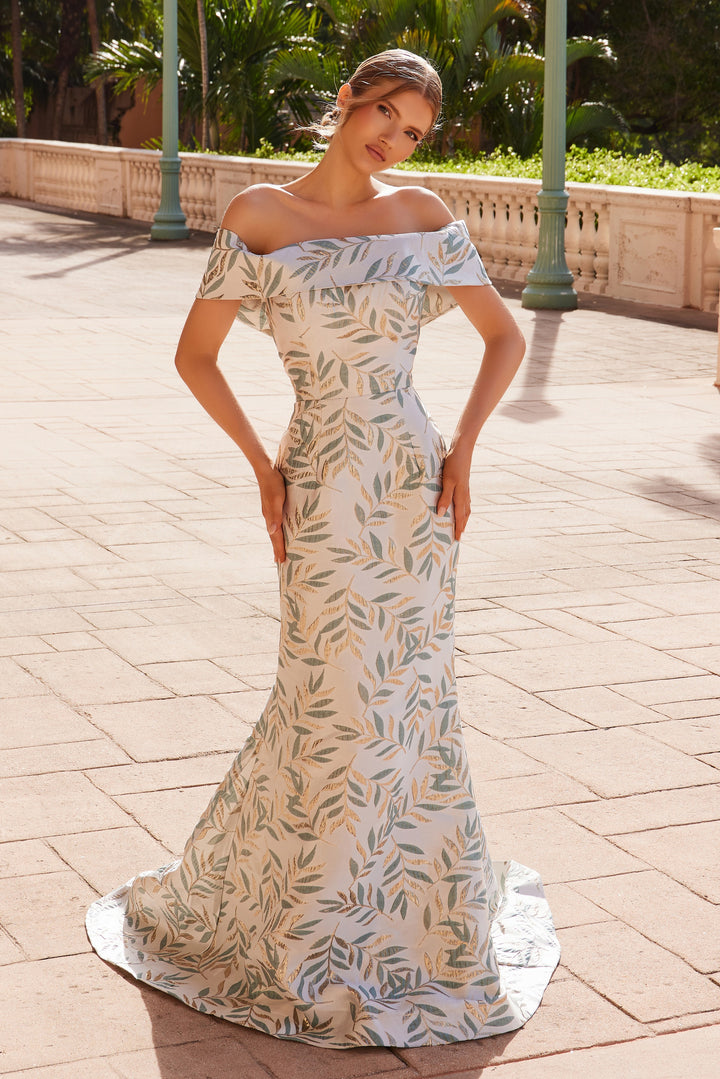 Jacquard Off Shoulder Gown by Nox Anabel MJ134