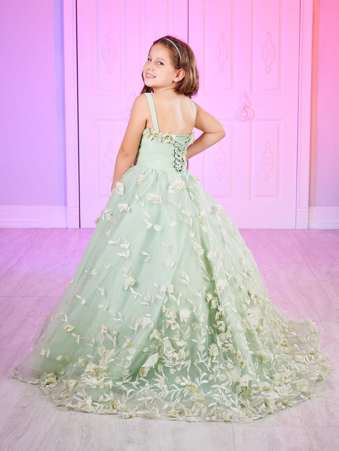 Girls 3D Floral Sweetheart Gown by Mini Quince 80012MQ