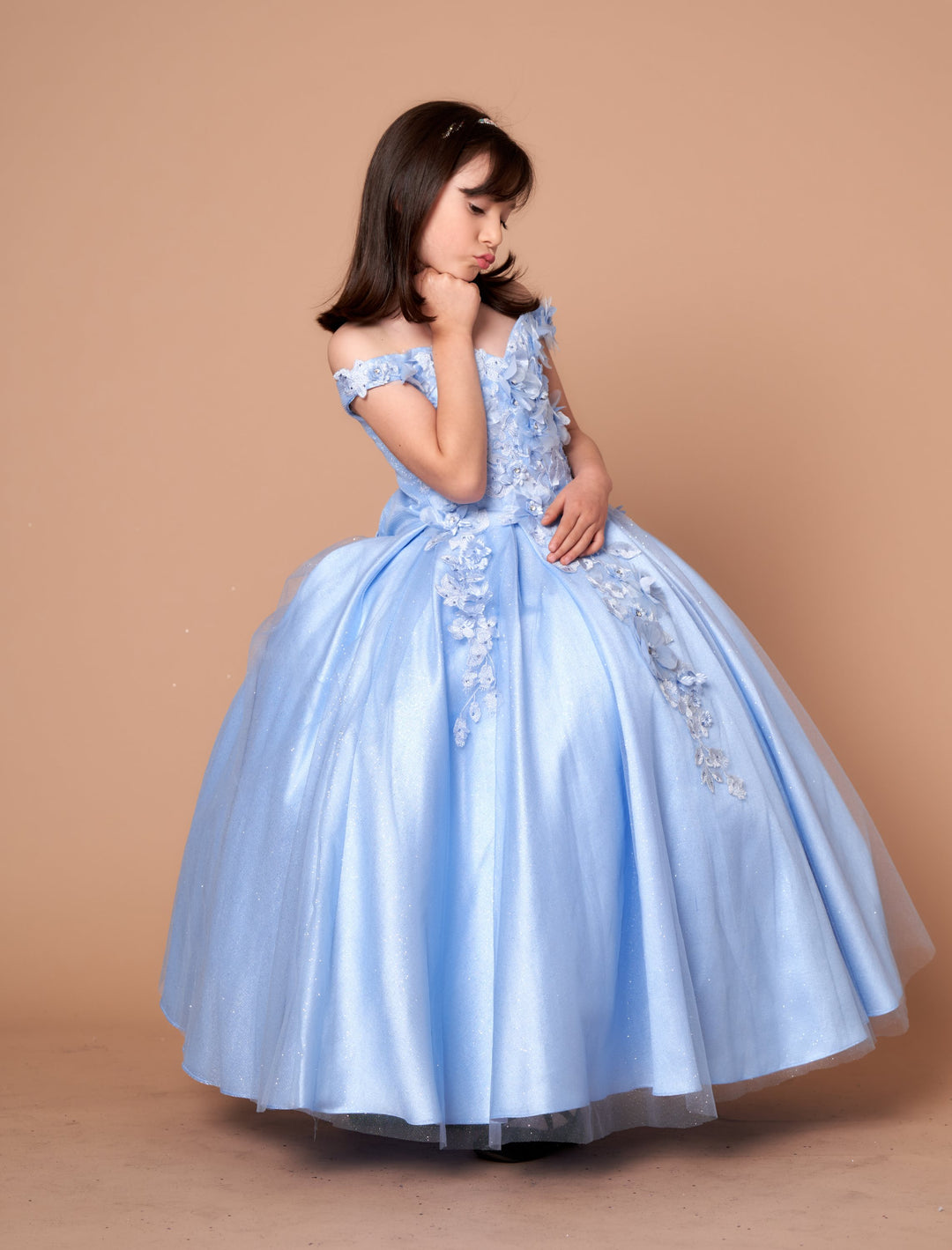 Girls 3D Floral Off Shoulder Gown by Calla WB101