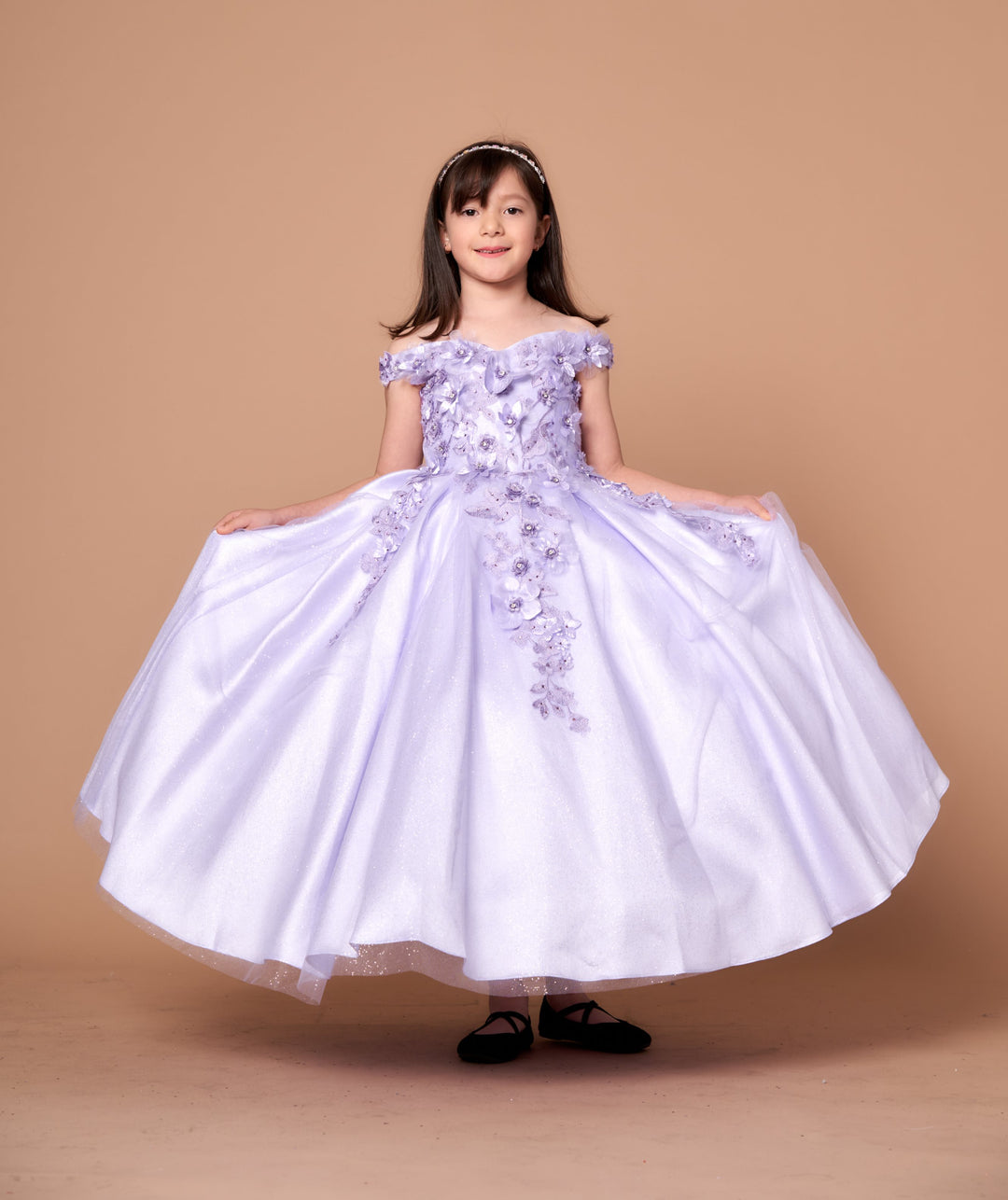 Girls 3D Floral Off Shoulder Gown by Calla WB101