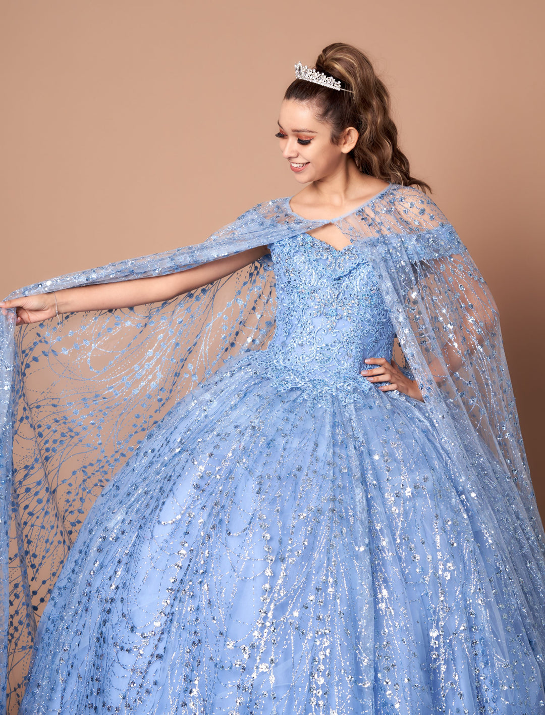 Applique Off Shoulder Cape Ball Gown by Calla SCL30003