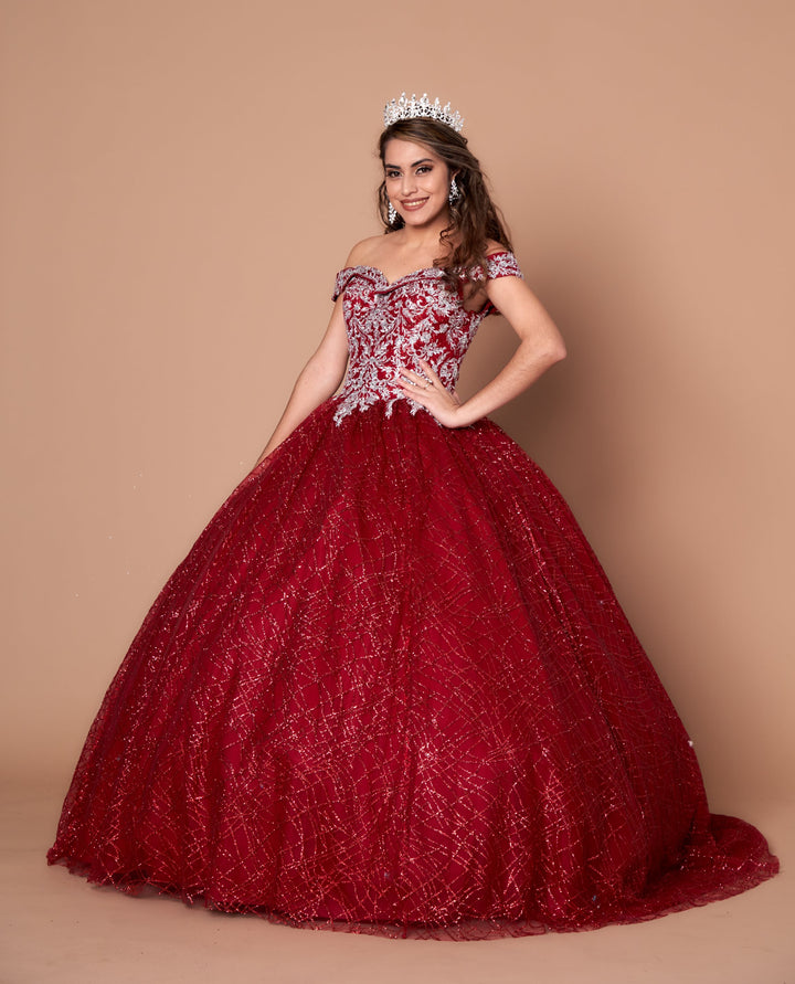 Glitter Print Off Shoulder Ball Gown by Calla WB20509