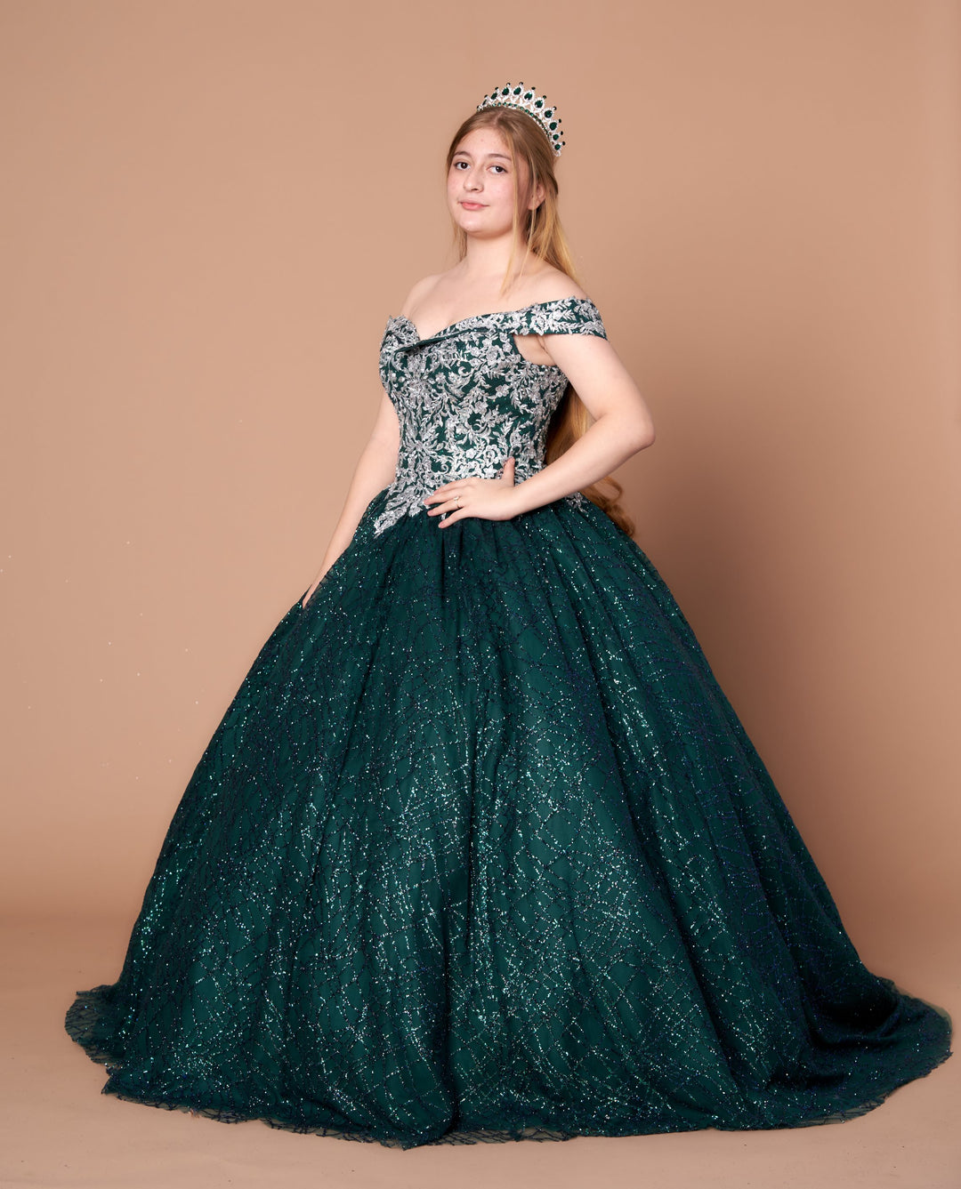 Glitter Print Off Shoulder Ball Gown by Calla WB20509