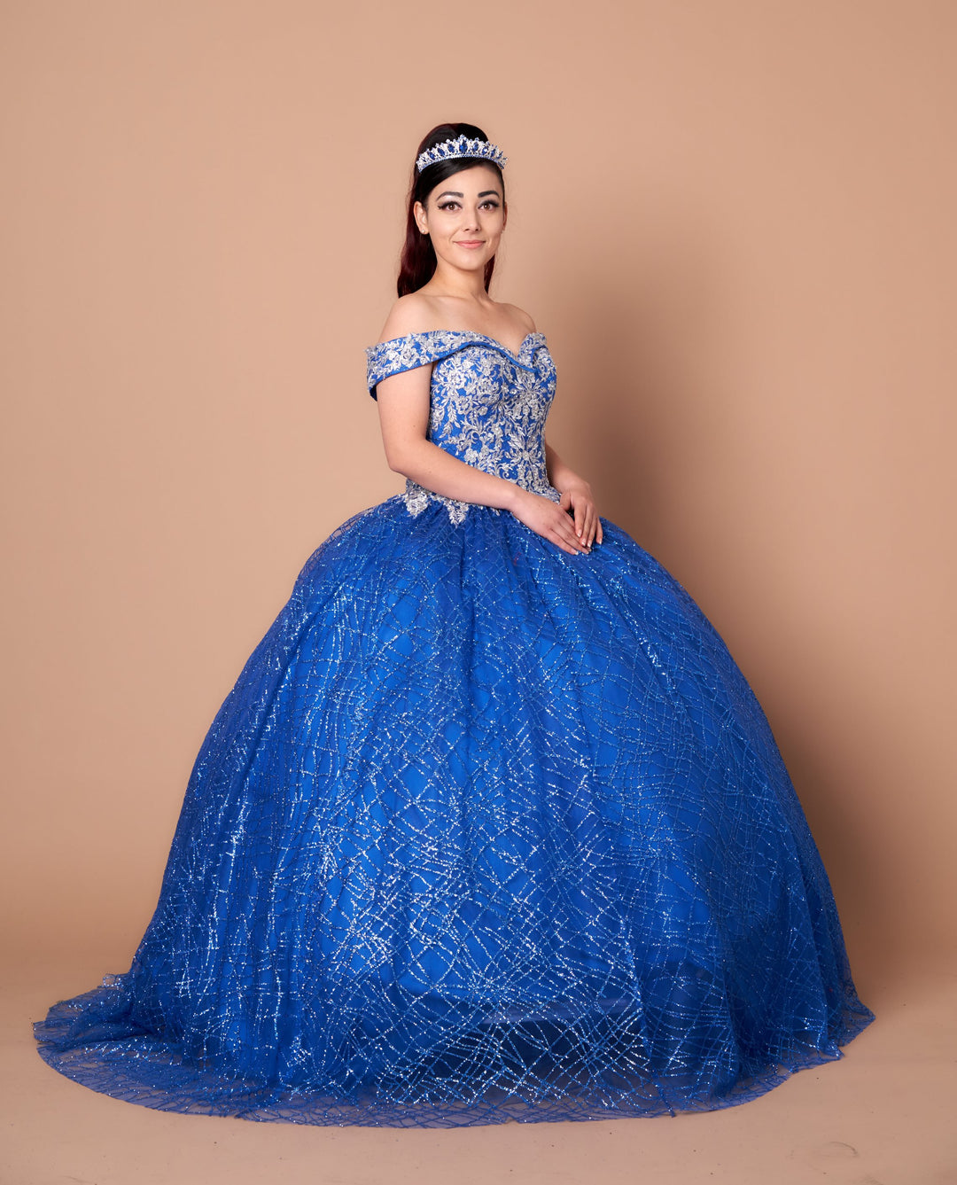 Glitter Print Off Shoulder Ball Gown by Calla WB20509