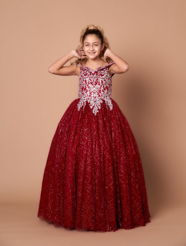 Girls Glitter Print Off Shoulder Gown by Calla WB104