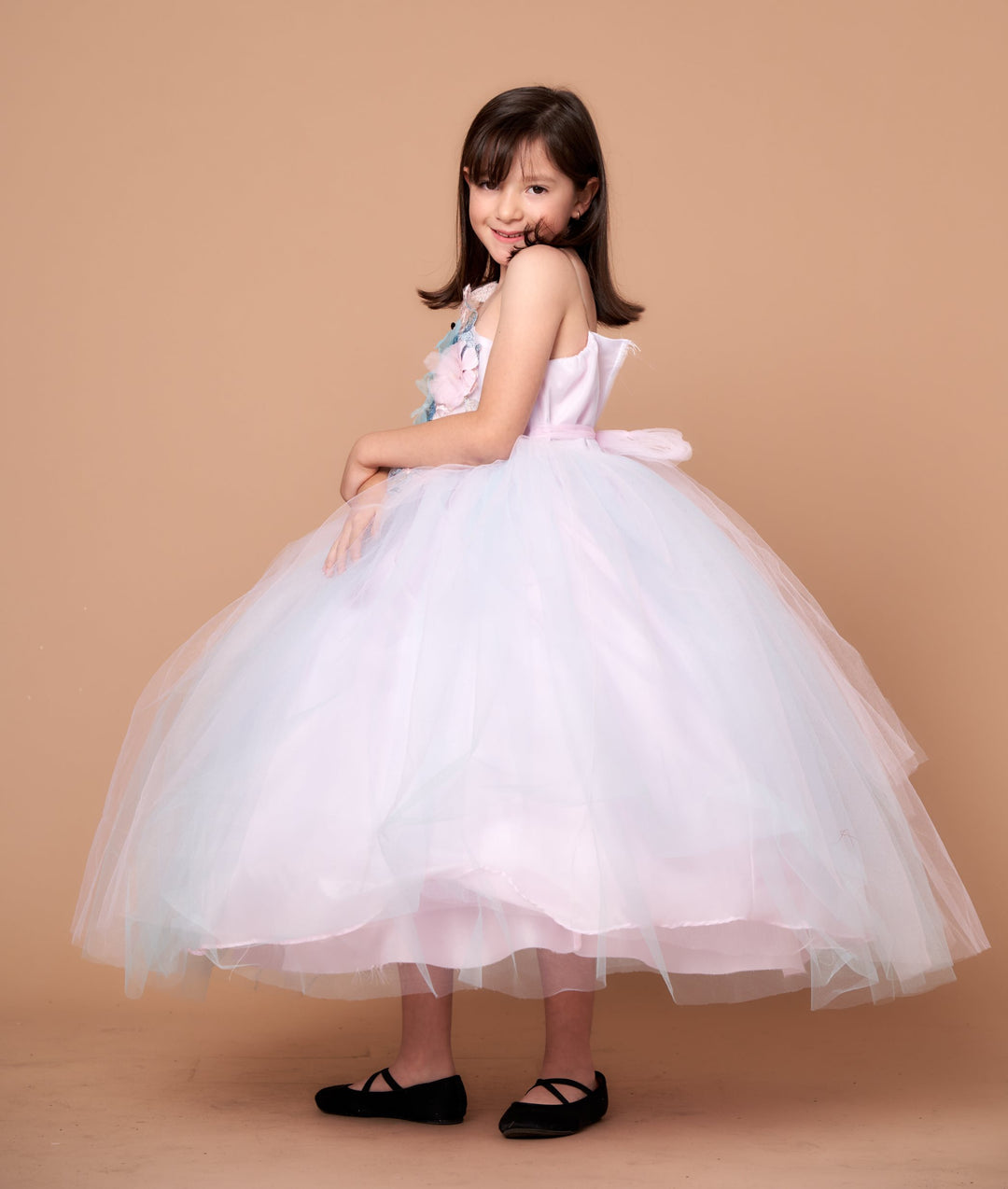 Girls 3D Floral Halter Tulle Gown by Calla D830