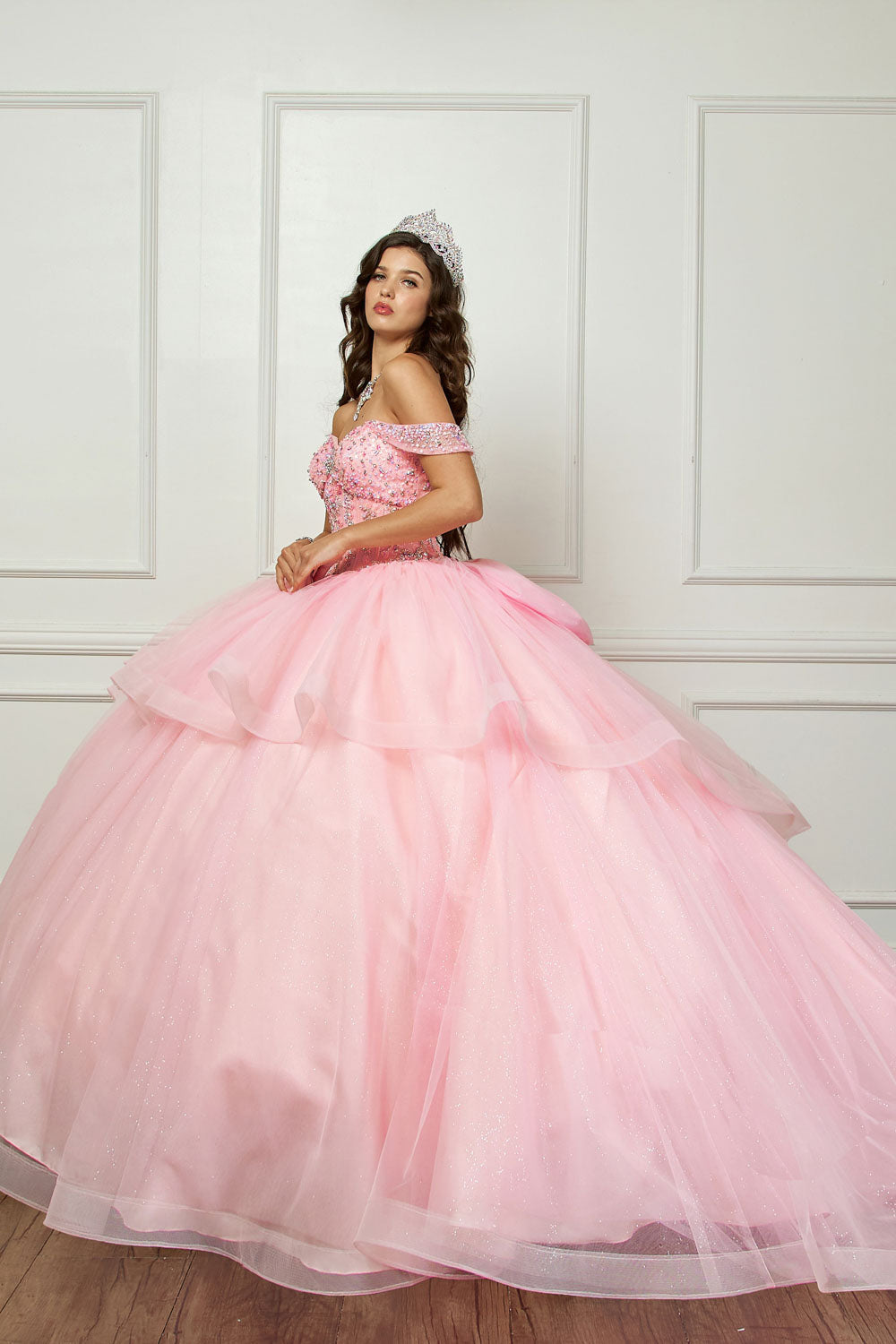 Off Shoulder Bow Ball Gown by Petite Adele PQ1063