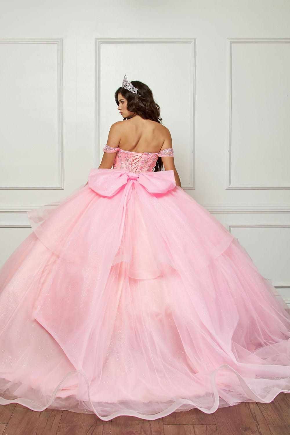 Off Shoulder Bow Ball Gown by Petite Adele PQ1063