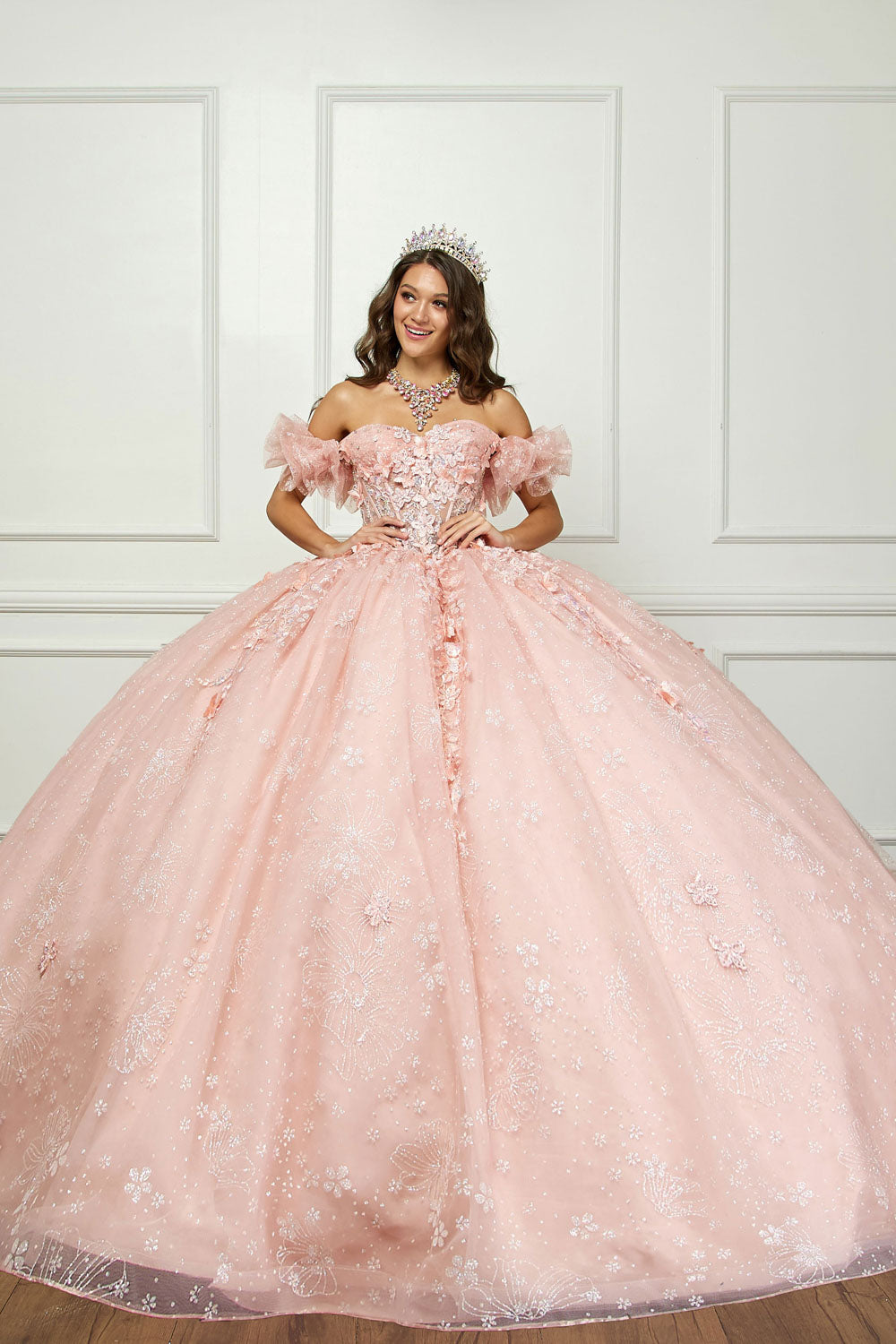 3D Floral Sweetheart Ball Gown by Petite Adele PQ1064