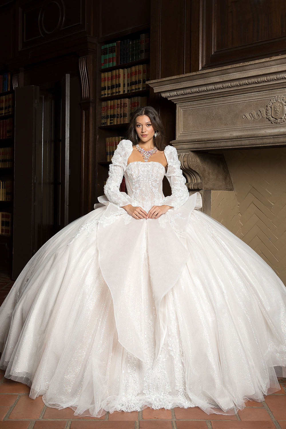 Strapless Puff Sleeve Ball Gown by Petite Adele PQ1071