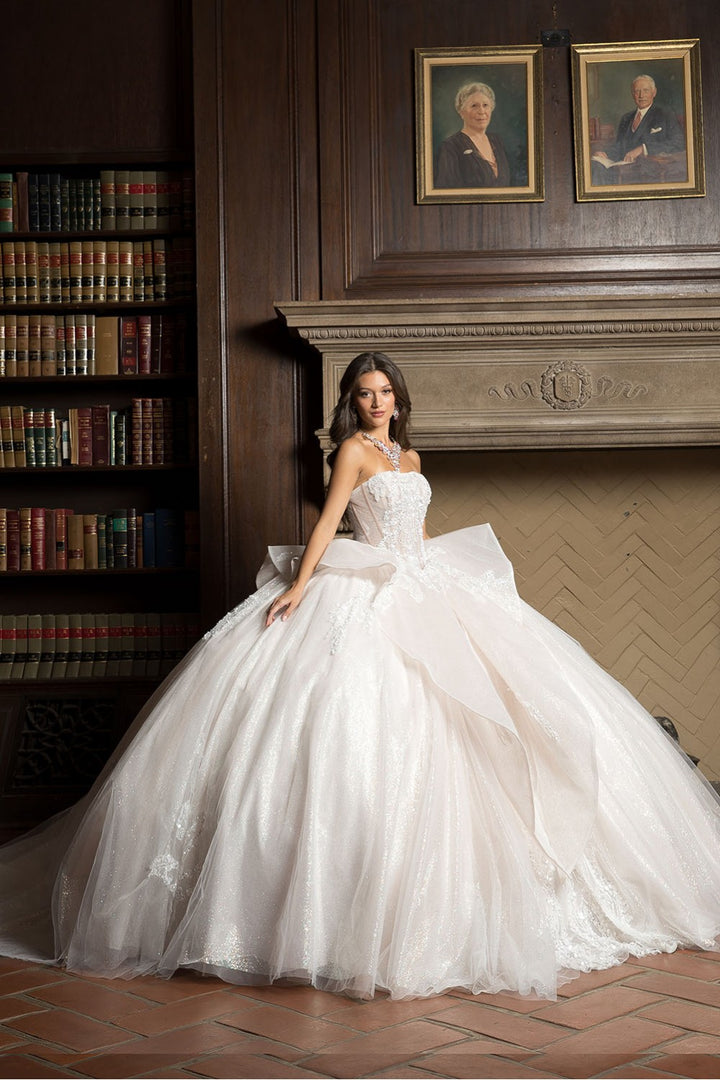 Strapless Puff Sleeve Ball Gown by Petite Adele PQ1071