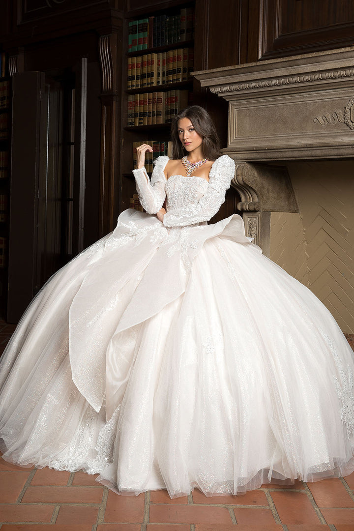 Strapless Puff Sleeve Ball Gown by Petite Adele PQ1071