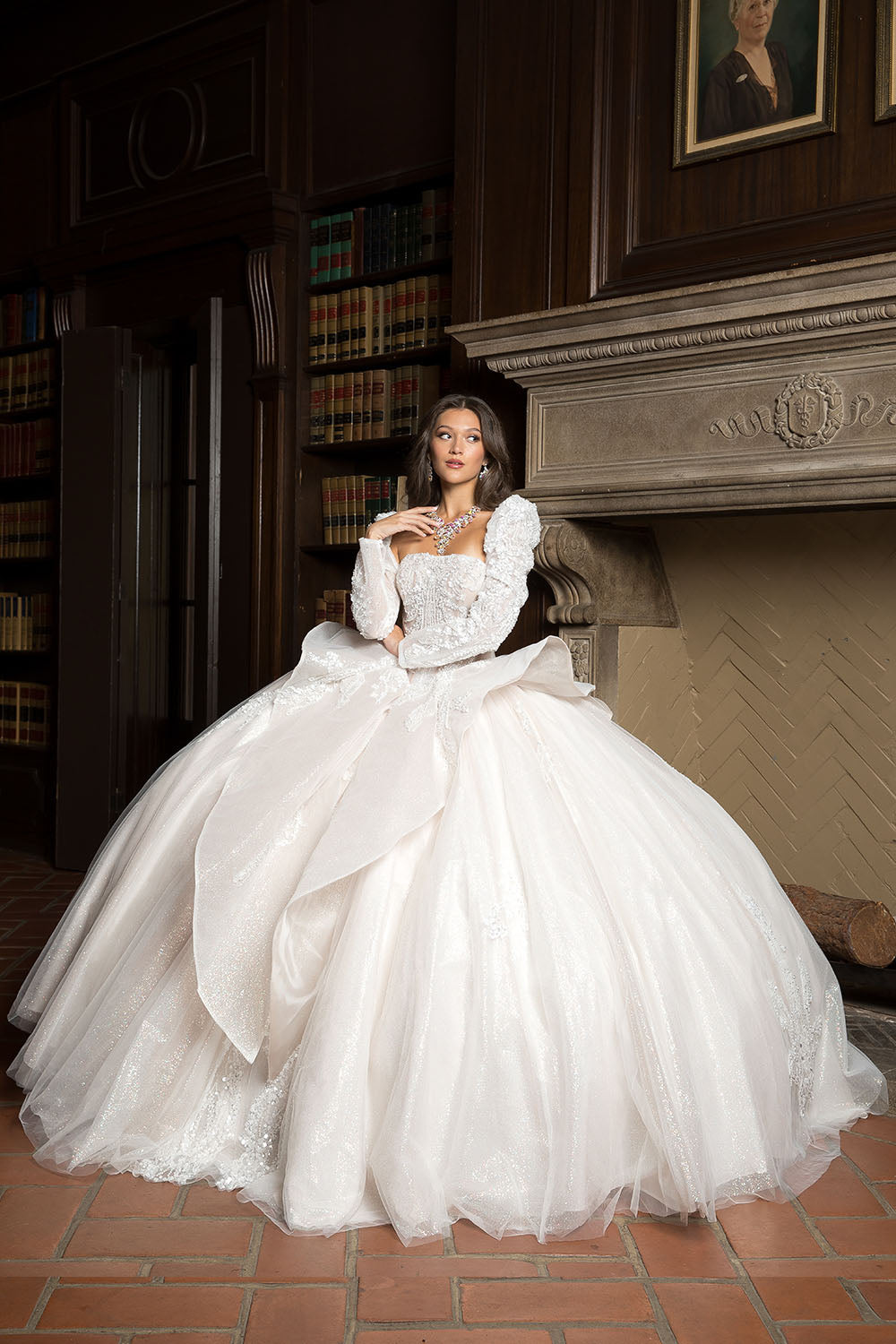 Strapless Puff Sleeve Ball Gown by Petite Adele PQ1071