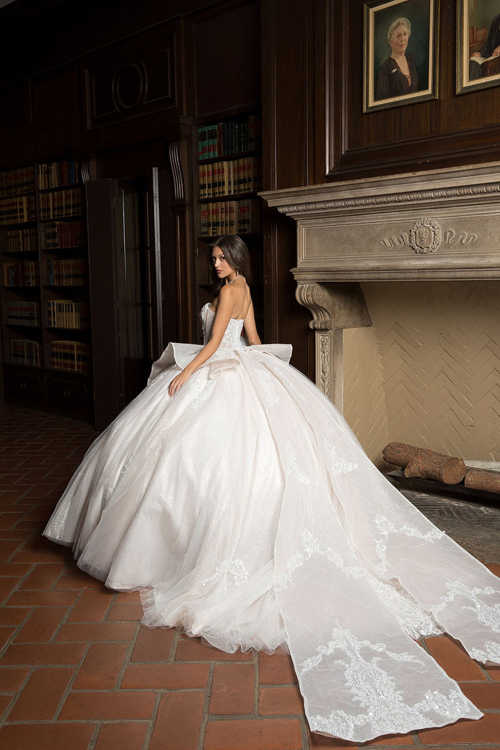 Strapless Puff Sleeve Ball Gown by Petite Adele PQ1071