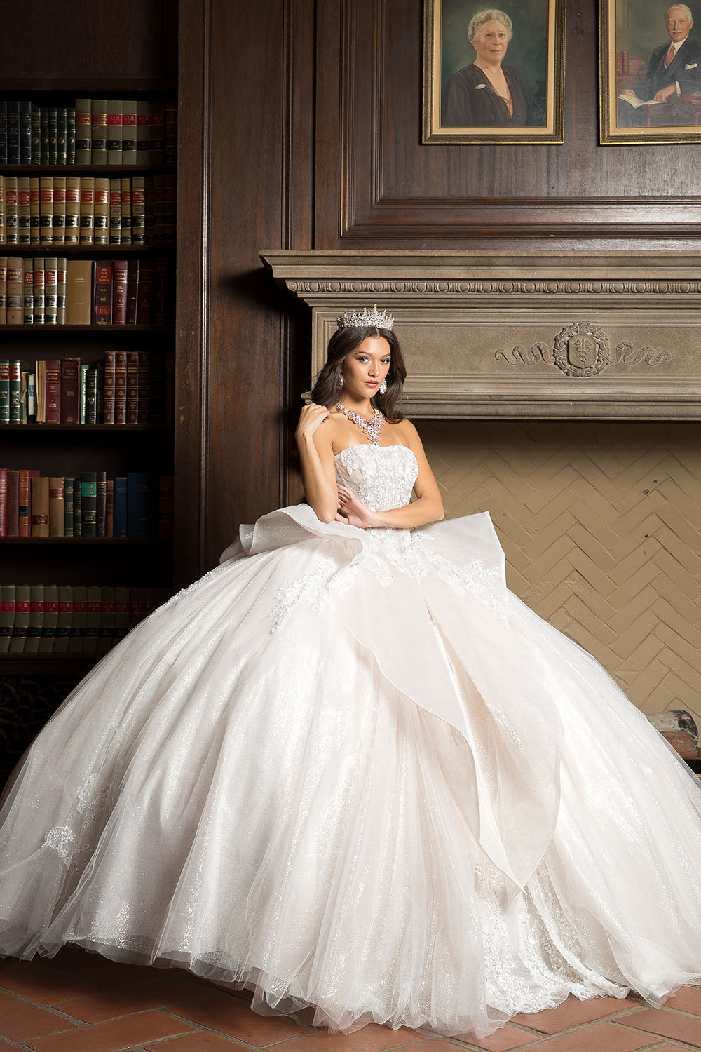 Strapless Puff Sleeve Ball Gown by Petite Adele PQ1071