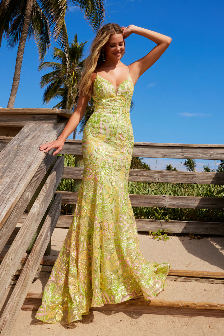 Sequin Print Sleeveless Gown by Nox Anabel Q1540