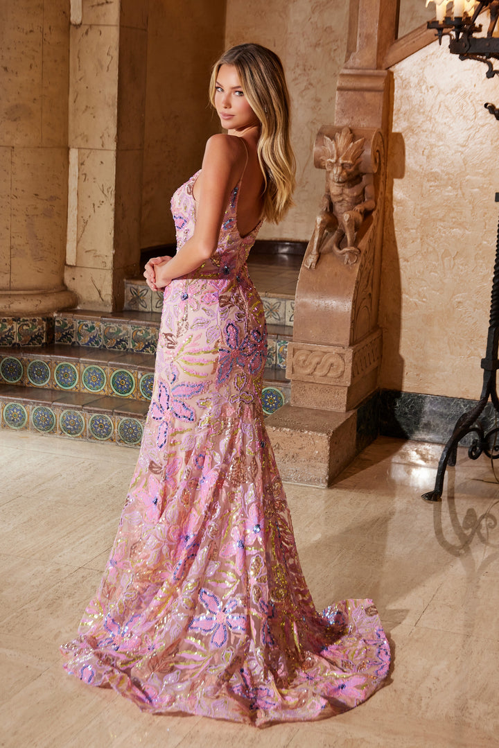 Sequin Print Sleeveless Gown by Nox Anabel Q1540