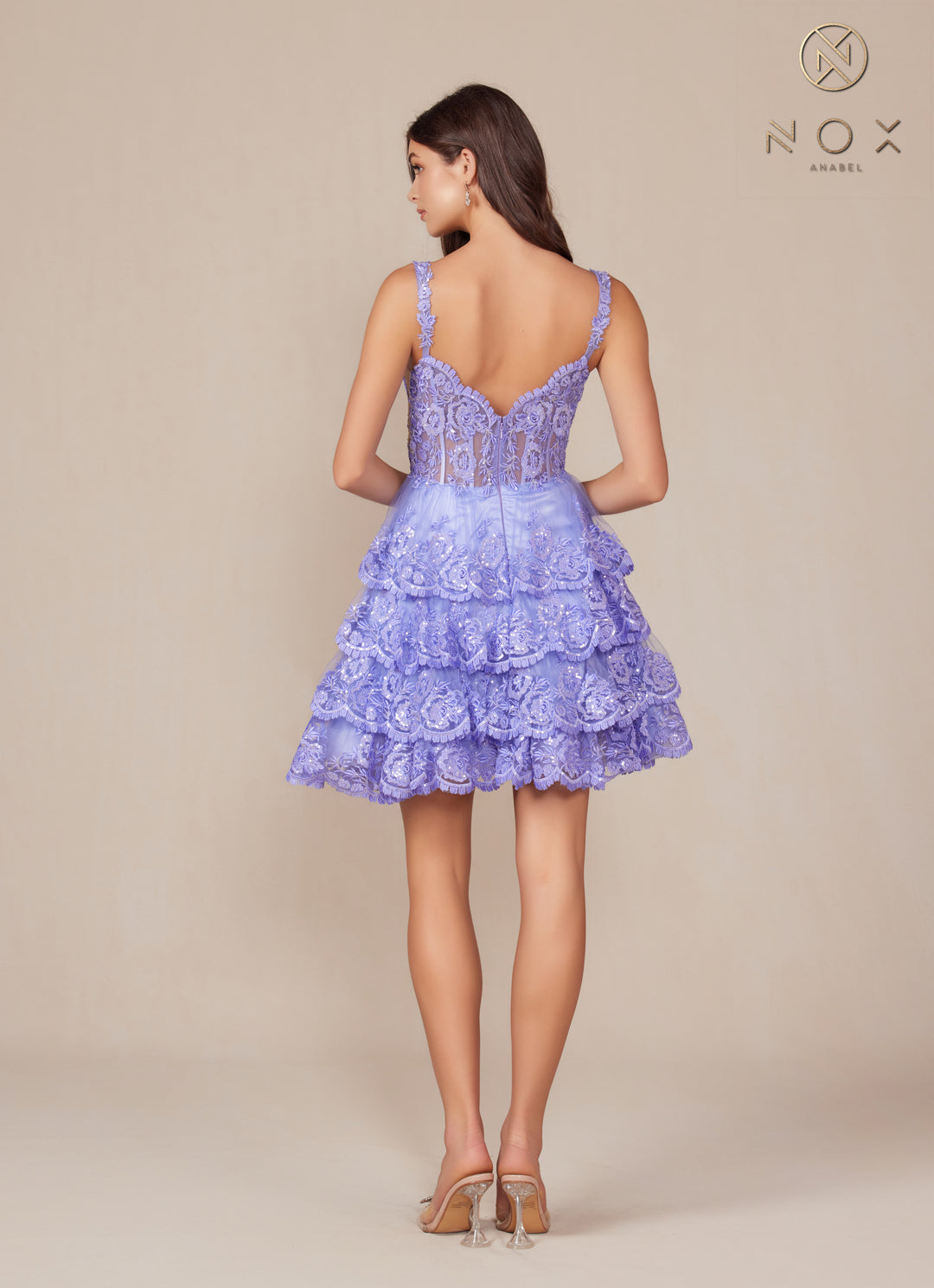 Applique Short A-line Tiered Dress by Nox Anabel R880