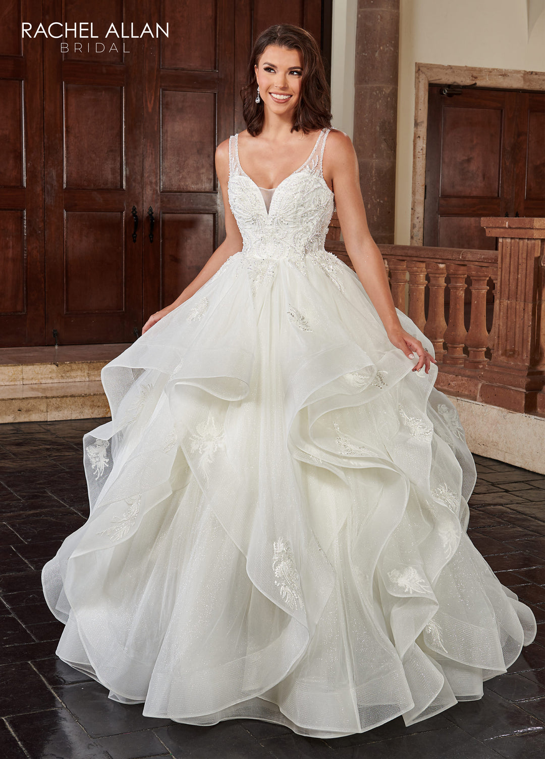 Sleeveless Ruffled Wedding Gown by Rachel Allan RB6113