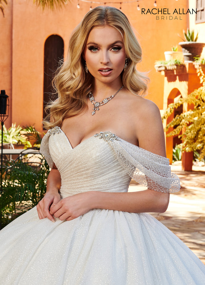 Glitter Off Shoulder Wedding Gown by Rachel Allan RB6115