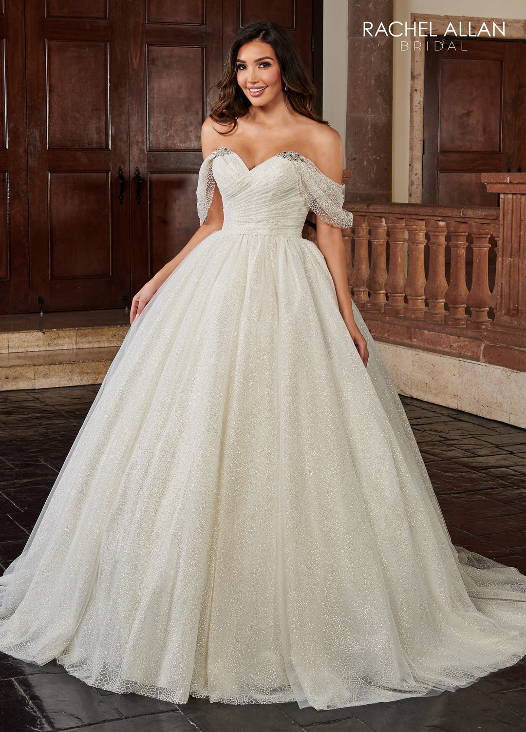 Glitter Off Shoulder Wedding Gown by Rachel Allan RB6115